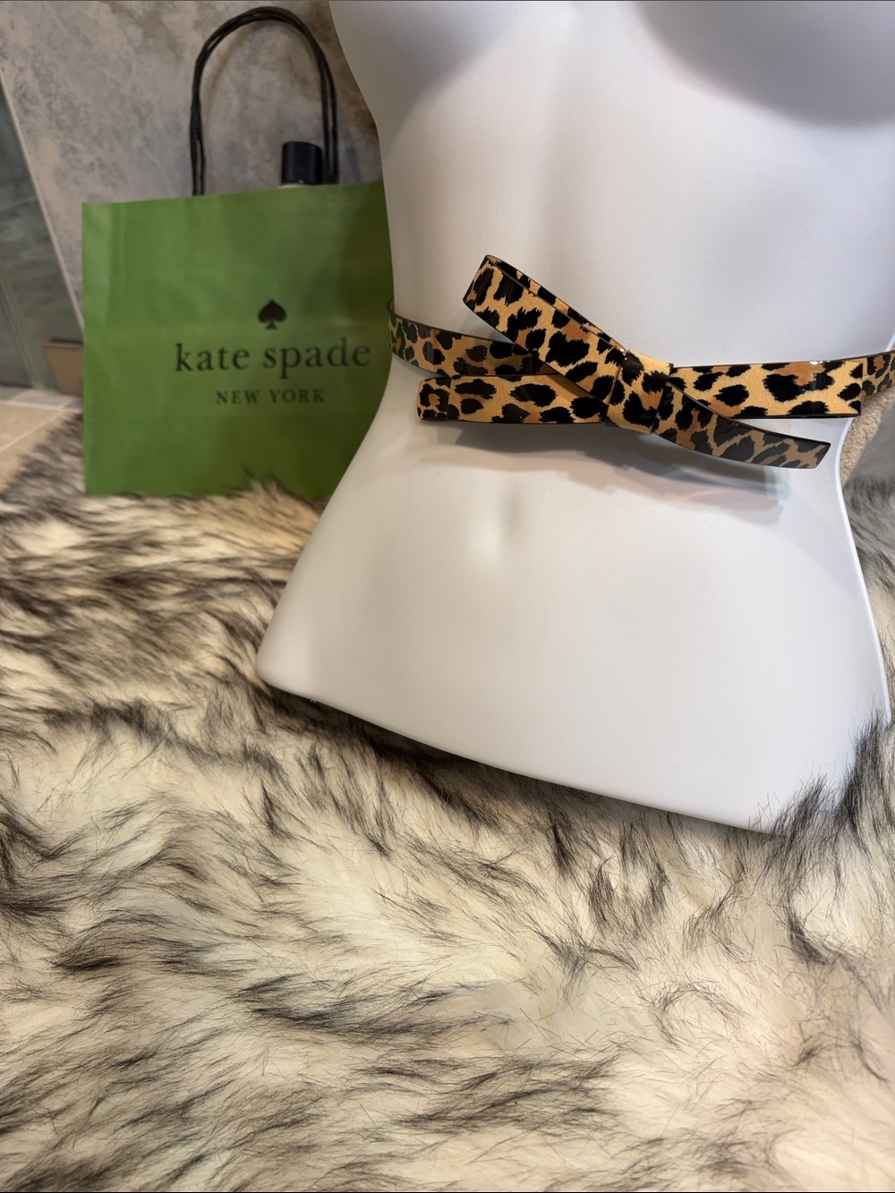 kate spade Leopard Bow Skinny Belt in Beige and Black